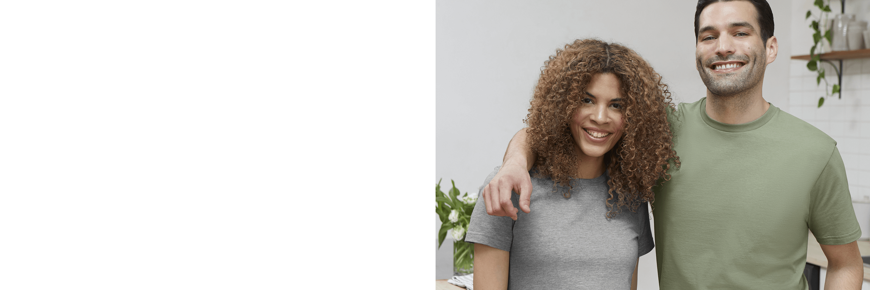 Man and woman standing close together in a casual setting